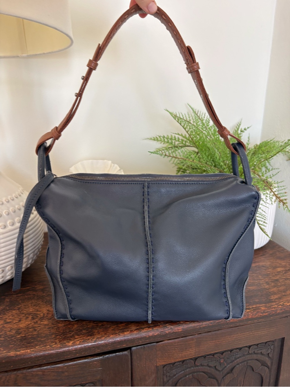 The Sak Los Feliz Leather Hobo Shoulder Bag Indigo Blue